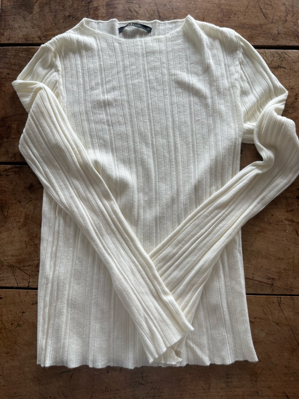 Deluc Cream Ribbed Long-Sleeve Crewneck Top